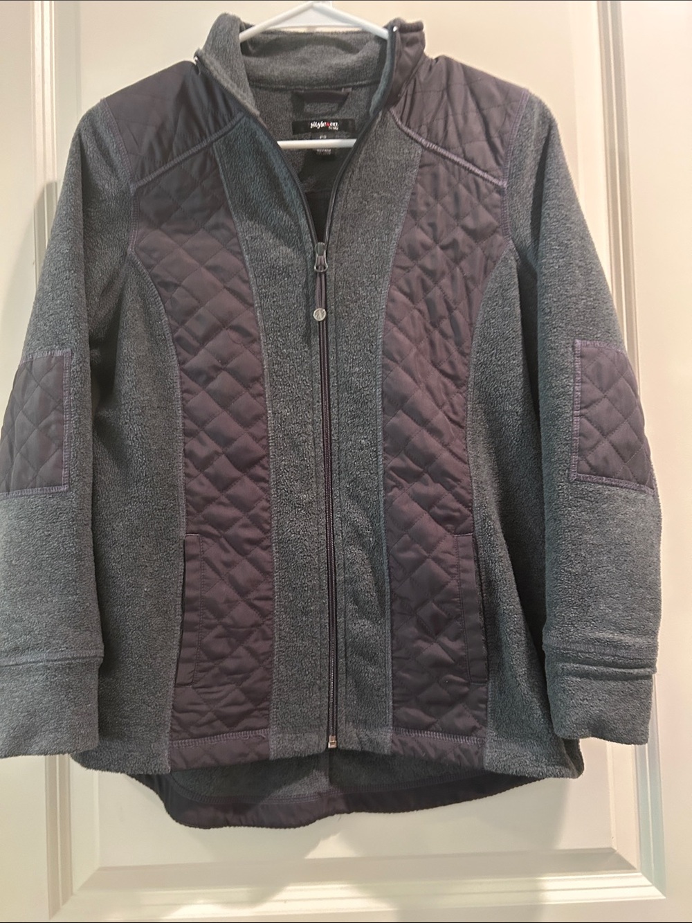 Style & Co. Petite Women’s Quilted Fleece Jacket pockets size PS Charcoal Gray